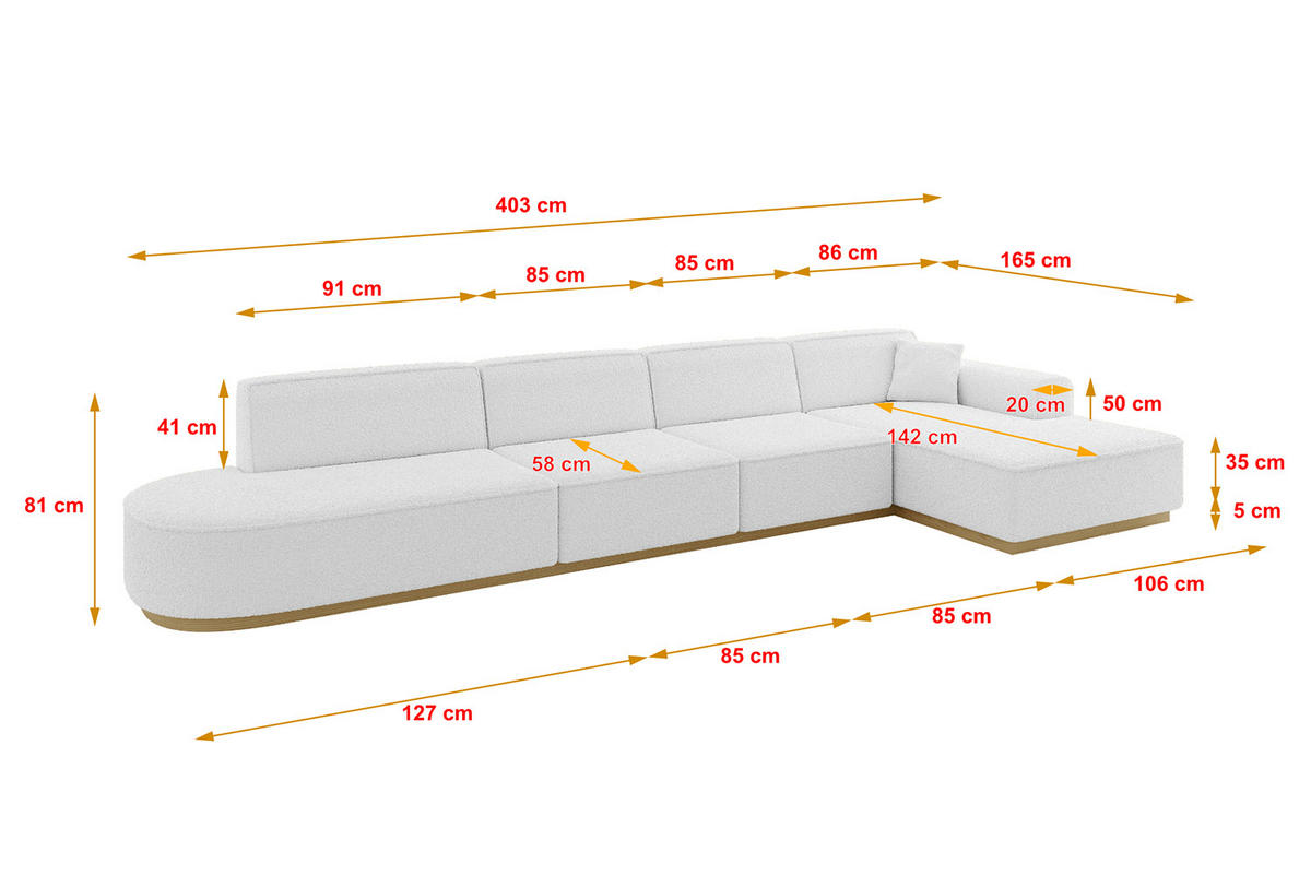 ECKSOFA Ottomane Rechts IREA-L3-v2 - 403x165x81 cm Weiß - Weiß, Holzwerkstoff/Textil (403/165cm) - ALTDECOR