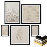 WANDBILDER 5er-Set - 50x50 cm & 20x30 cm & 40x60 cm Schwarzer Rahmen - Beige Pflanzenmuster - Schwarz, Kunststoff (40/60cm) - ArtPrintCave