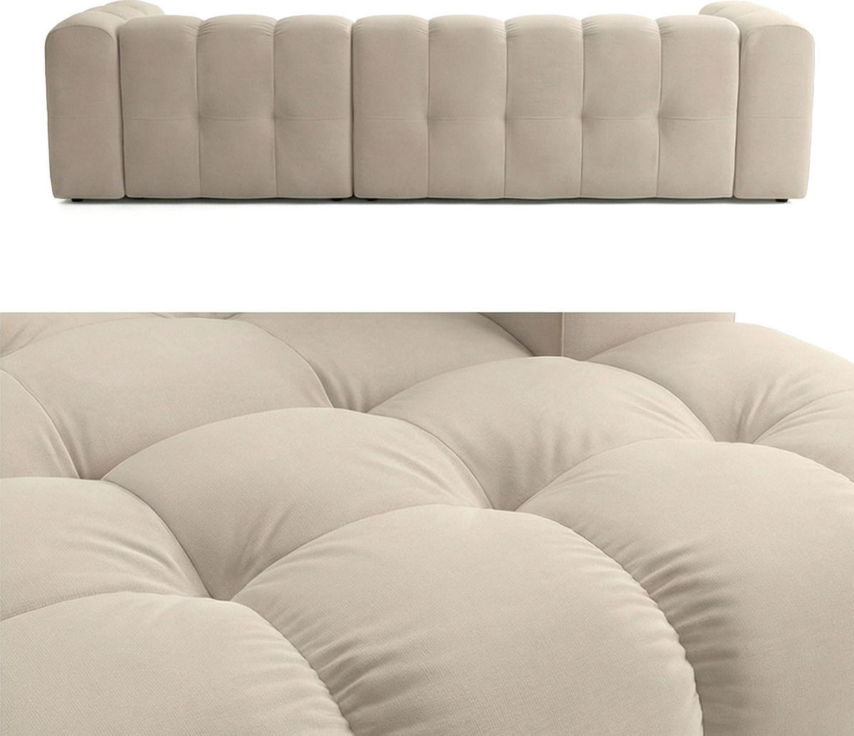 ECKSOFA Mochi L-Form 5-Sitzer Links, Samt, Beige 290/75/193 cm - Beige/Schwarz, Kunststoff/Textil (290/193cm) - WFL GROUP