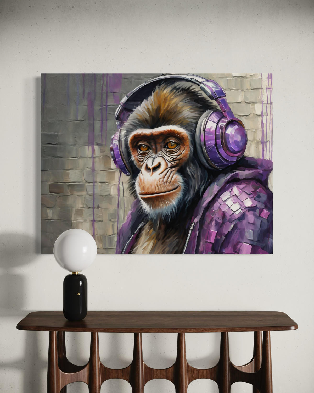 WANDBILD dj monkey lila - Lila, Textil (60/40cm) - Feeby