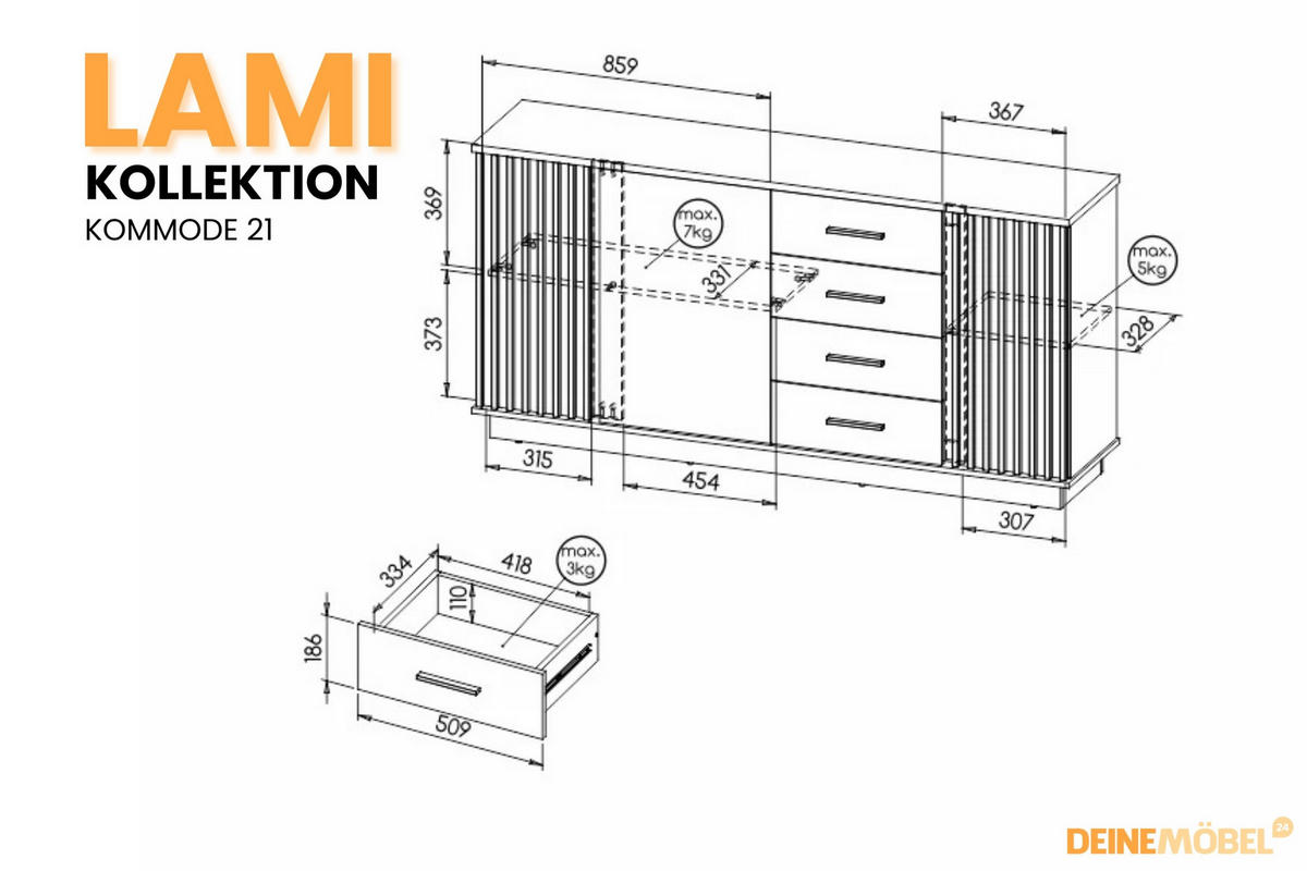 KOMMODE LAMI 21 178/88/40 cm in Wotan Eiche / Schwarz Matt mit Lamellen - Eiche Wotan/Schwarz, Holzwerkstoff (178/88/40cm) - Deine Möbel 24