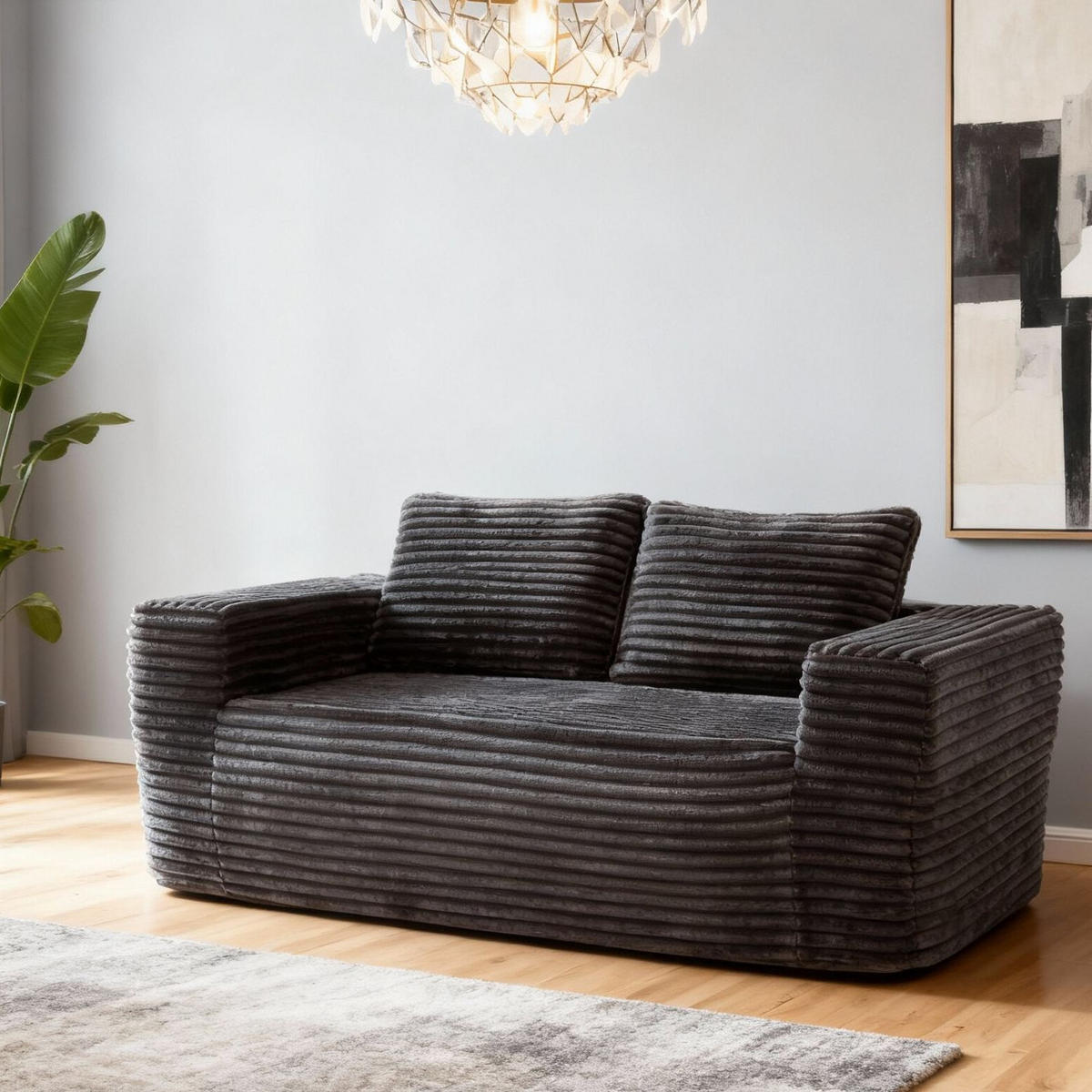 SOFA 2-Sitzer ohne Montage, Cordstoff Grau - Grau, Kunststoff (160/58/88cm) - Meubliv
