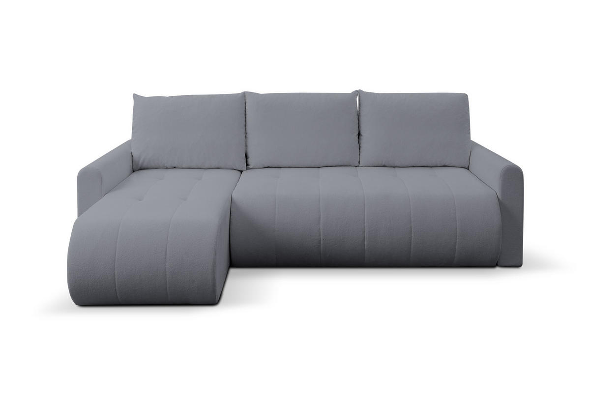 ECKSOFA Primo mit Schlaffunktion und Bettkasten in Cordstoff - Schwarz/Grau, Holz/Holzwerkstoff (245/143cm) - Ravio