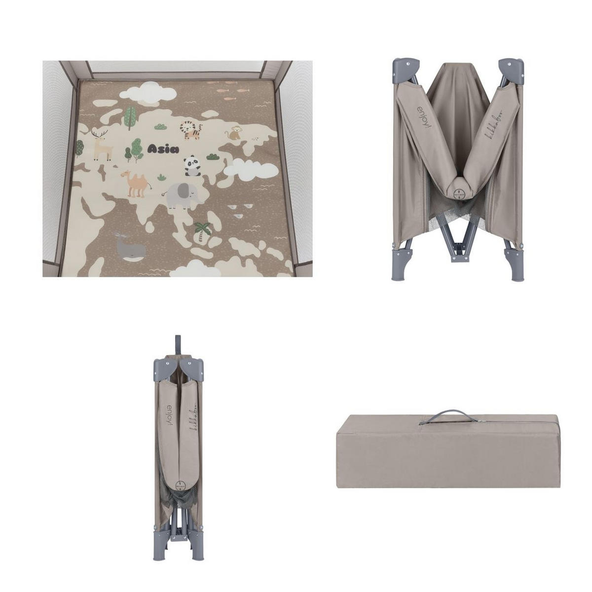 LAUFSTALL Enjoy beige 100 x 100 cm, Reißverschluss, klappbar, Tasche, Babyreisebett - Beige, Metall (100/77/100cm) - Kikka boo