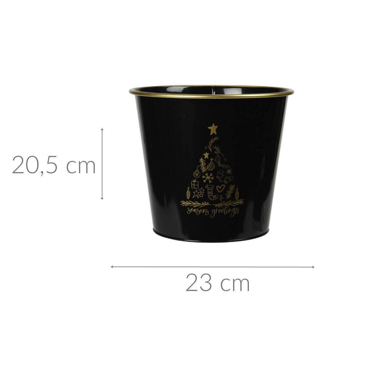 METALLEIMER Weihnachten Schwarz 23/20,5 cm - Schwarz, Metall (23/20.5/23cm) - Home Styling Collection