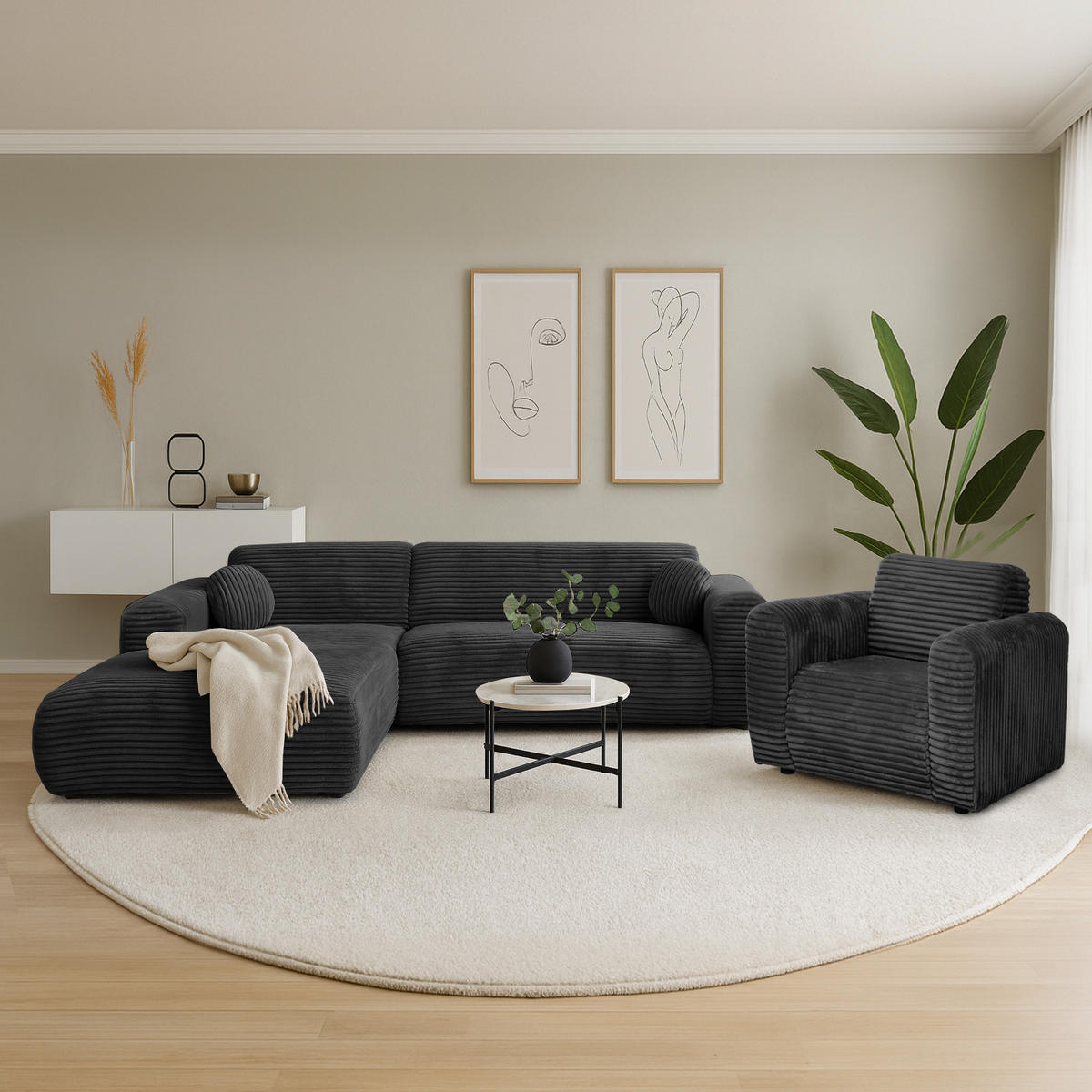 ECKSOFA Puerto, ohne Schlaffunktion, Schwarz, rechts - Schwarz, Textil (269/170cm) - Beautysofa