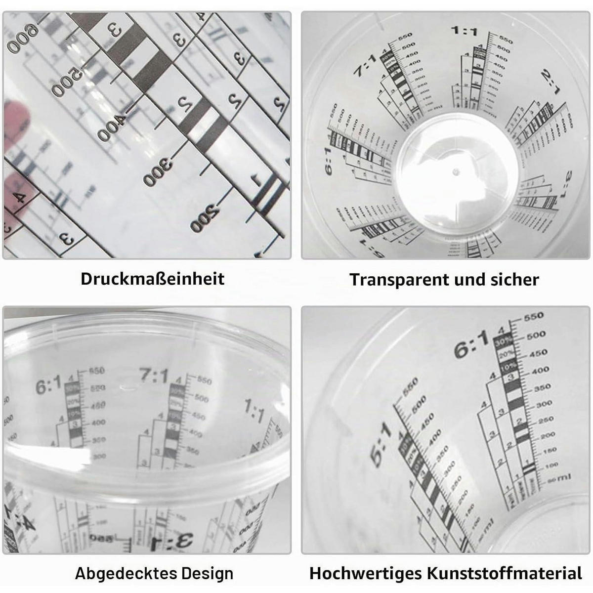 LACKMISCHBECHER 20-teiliges Set 680 ml mit Deckel - Transparent, Kunststoff (0.68L)