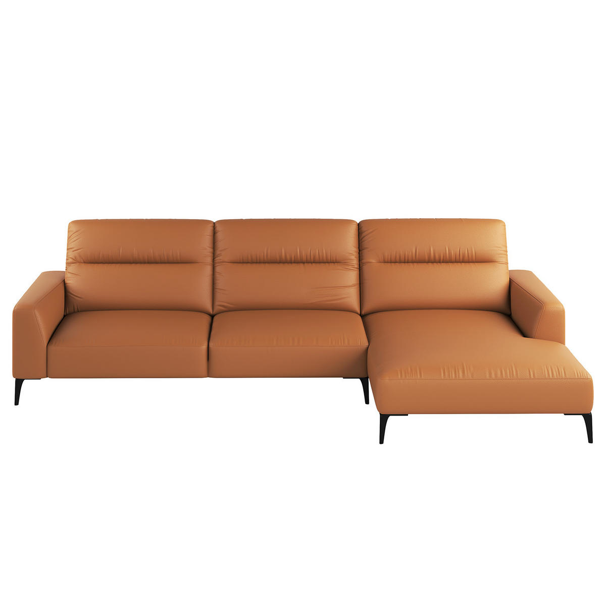 ECKSOFA mit Longchair - Cognac/Schwarz, Leder/Metall (328/180cm) - home24