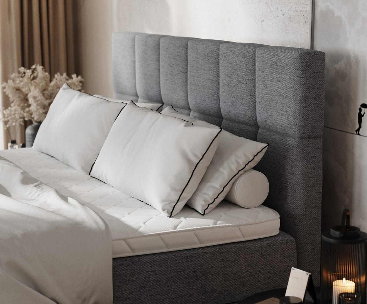 BOXBETT Savio 180/200 cm Grau im Neve Stoff - Schwarz/Grau, Holz/Holzwerkstoff (180/200cm) - AltaBeds