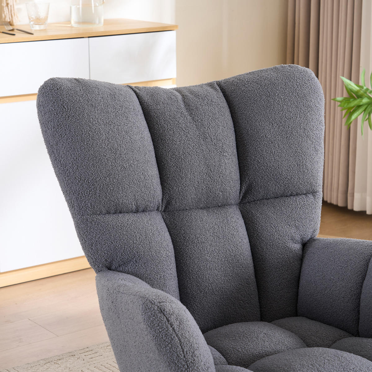 SCHAUKELSTUHL 73/92/94 cm Grau mit Massivholzrahmen für Wohnzimmer Schlafzimmer Balkon - Grau, Textil (92/94/73cm) - OKWISH