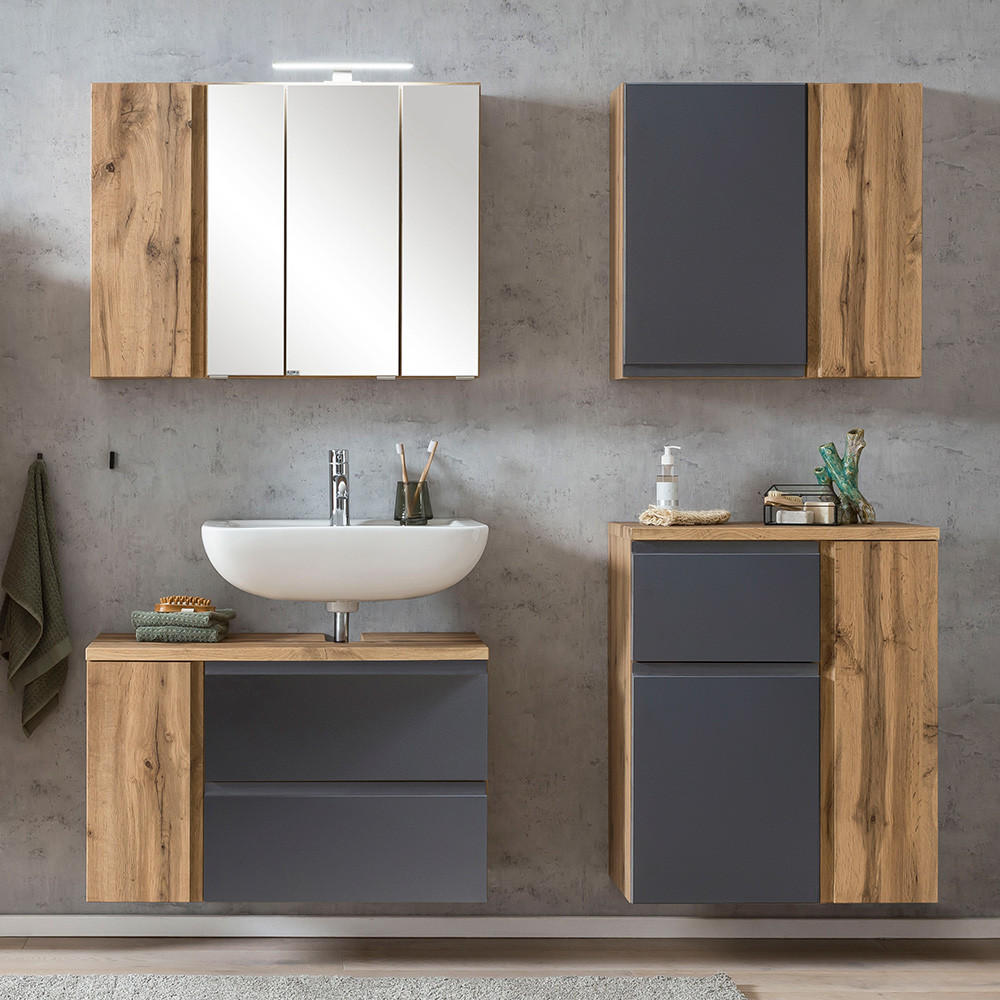 BADMÖBEL-SET 4-TLG. Vasto-03 - Grau, Holzwerkstoff (165/200/35cm) - Lomado