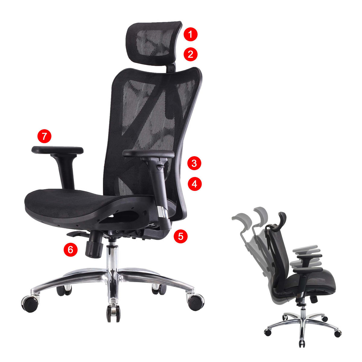 BÜROSTUHL Schwarz, Schwarz - Schwarz, Textil (66/128/93cm) - SIHOO