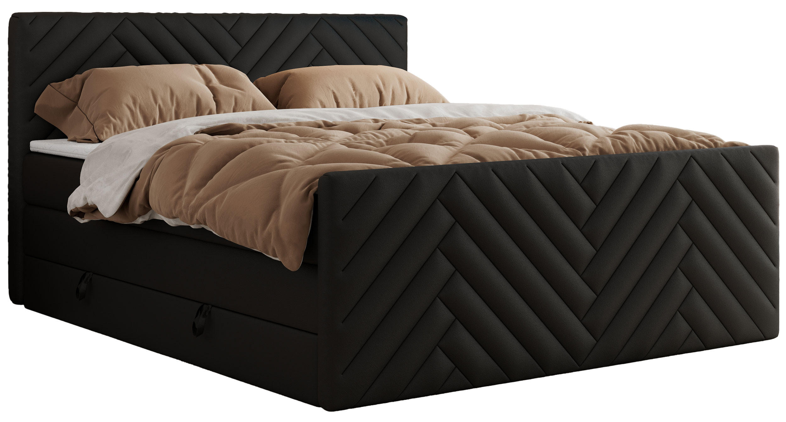 BOXSPRINGBETT PARIS KING DUO - 120/200 - Schwarz Kunstleder - H3 - Schwarz, Holz/Textil (120/200cm) - MKS