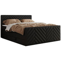 BOXSPRINGBETT PARIS KING DUO - 120/200 - Schwarz Kunstleder - H3 - Schwarz, Holz/Textil (120/200cm) - MKS