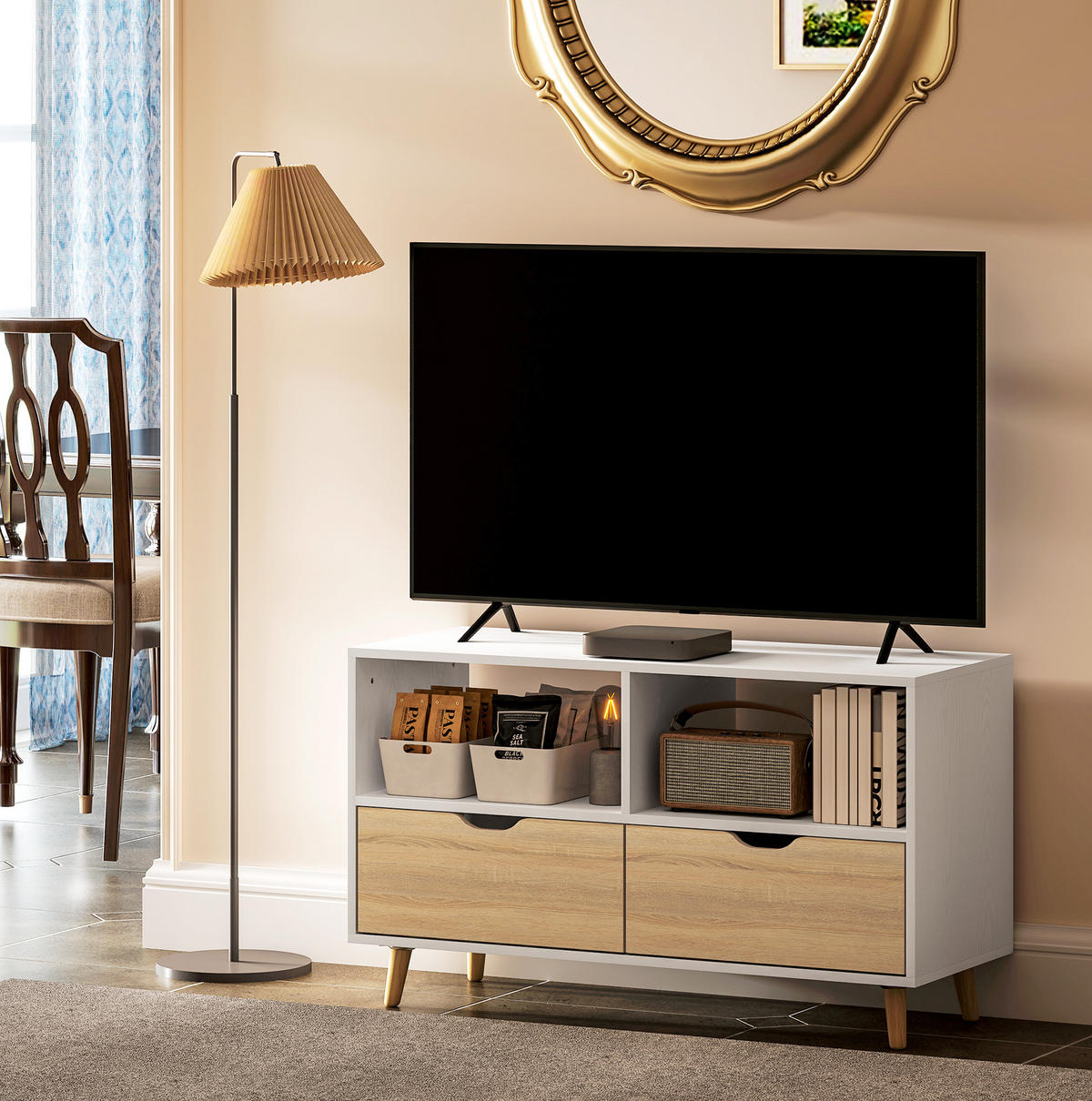 TV-ELEMENT mit 2 Fächern und 2 Schubladen 99 cm Holz Weiß - Weiß, Holz (39/58.3/99cm) - Beauniv