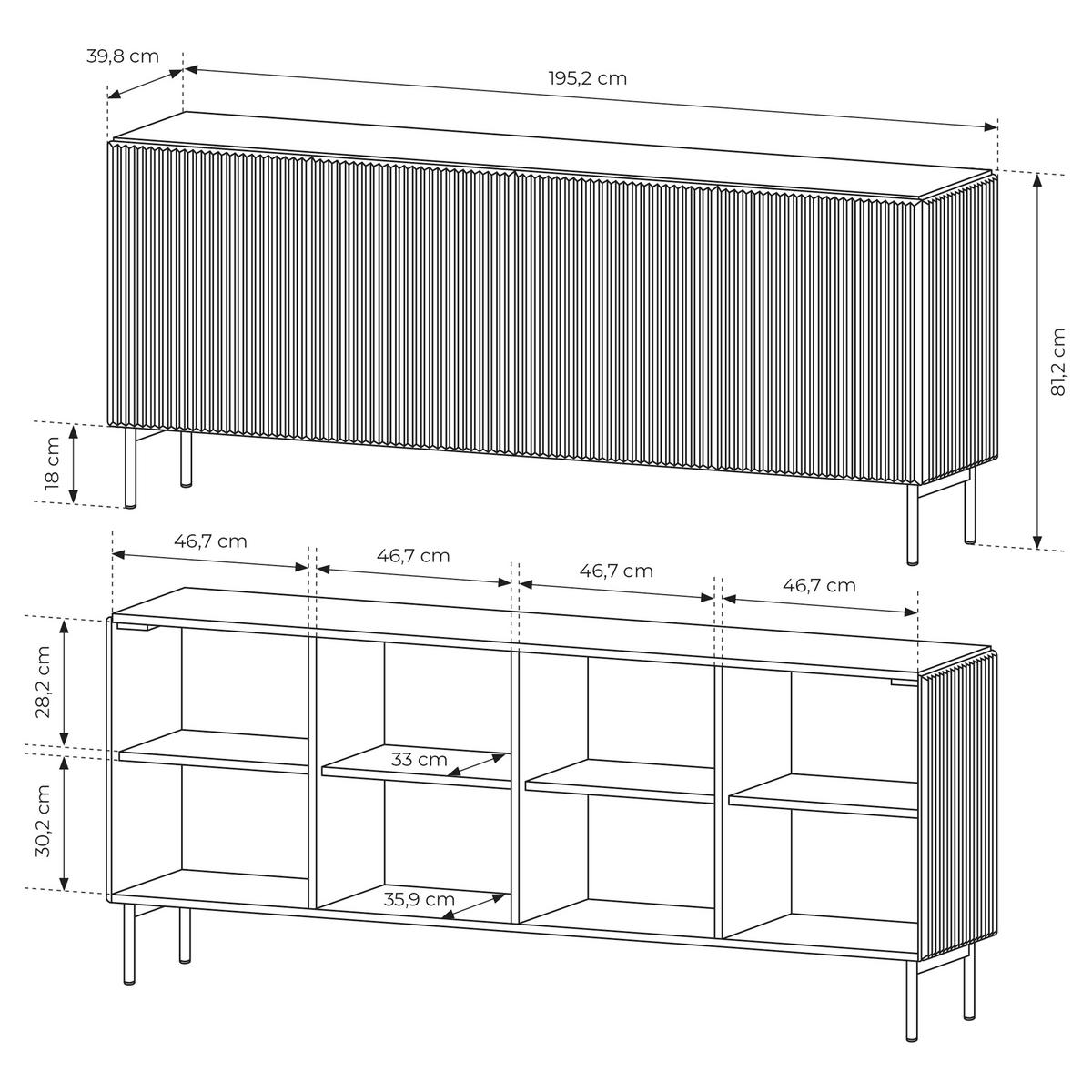 SIDEBOARD TRATTO 195,2/81,2/39,8cm 4 Türen Kaschmir - Kaschmir, Holzwerkstoff (195.2/81.2/39.8cm) - MASSENO