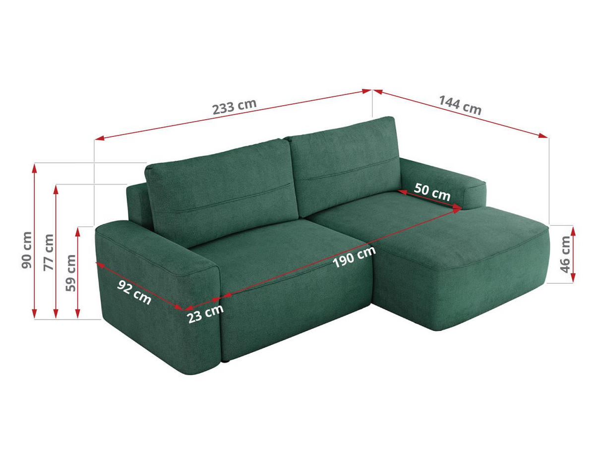 ECKSOFA BELLUNO L Grün Strukture - Rechts - Schwarz/Grün, Textil (233/144cm) - MKS