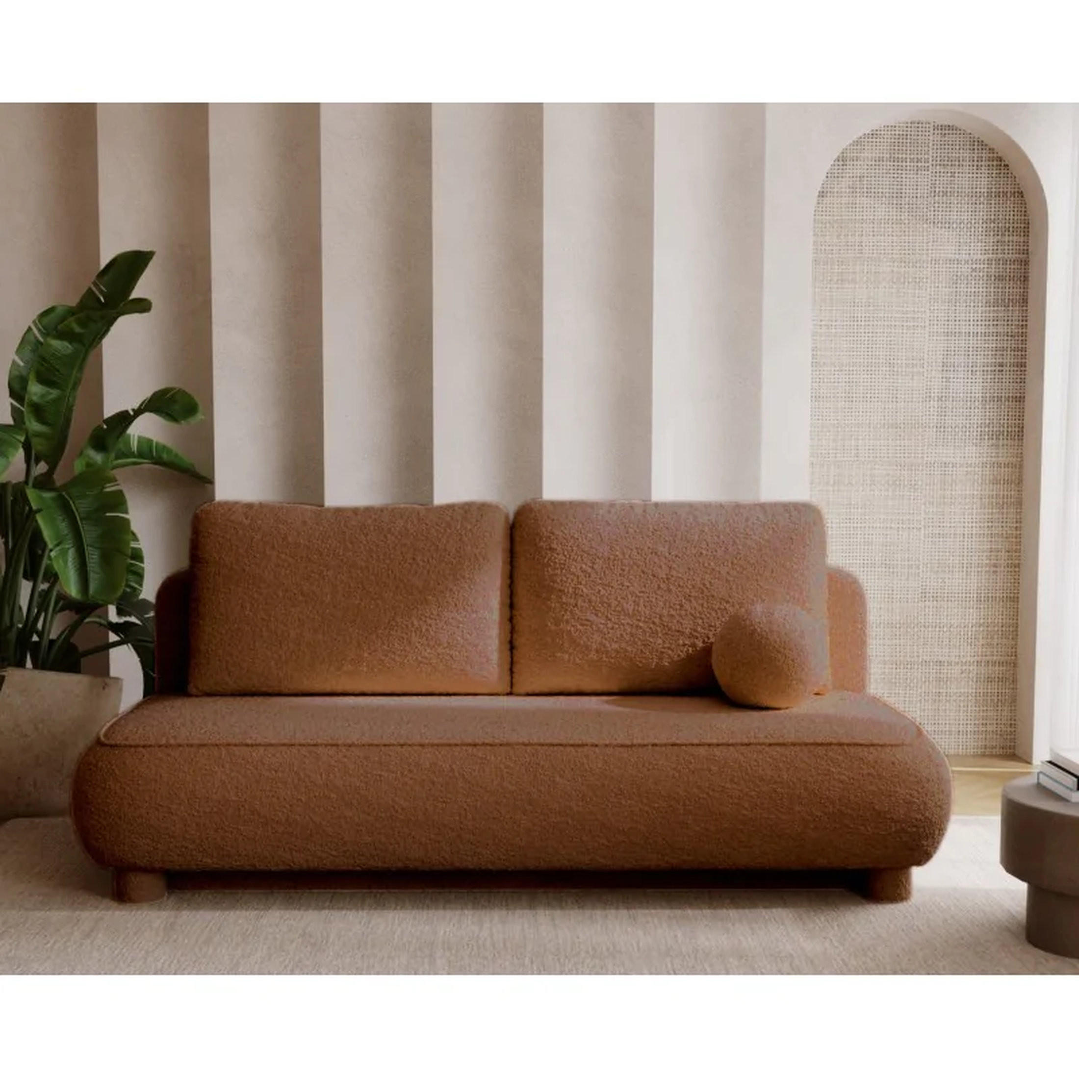 SCHLAFSOFA MAJA, Sofa mit Schlaffunktion und Bettkasten, Farbe: Orange, Bouclé-Stoff - Orange, Textil (209/96/96cm) - Sepro Meble