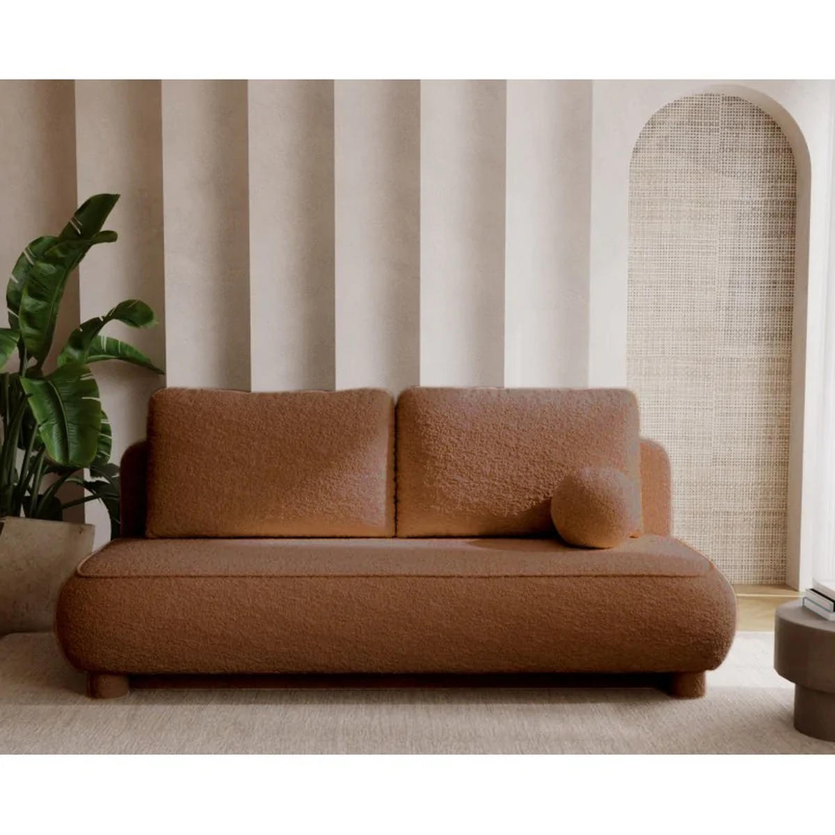 SCHLAFSOFA MAJA, Sofa mit Schlaffunktion und Bettkasten, Farbe: Orange, Bouclé-Stoff - Orange, Textil (209/96/96cm) - Sepro Meble