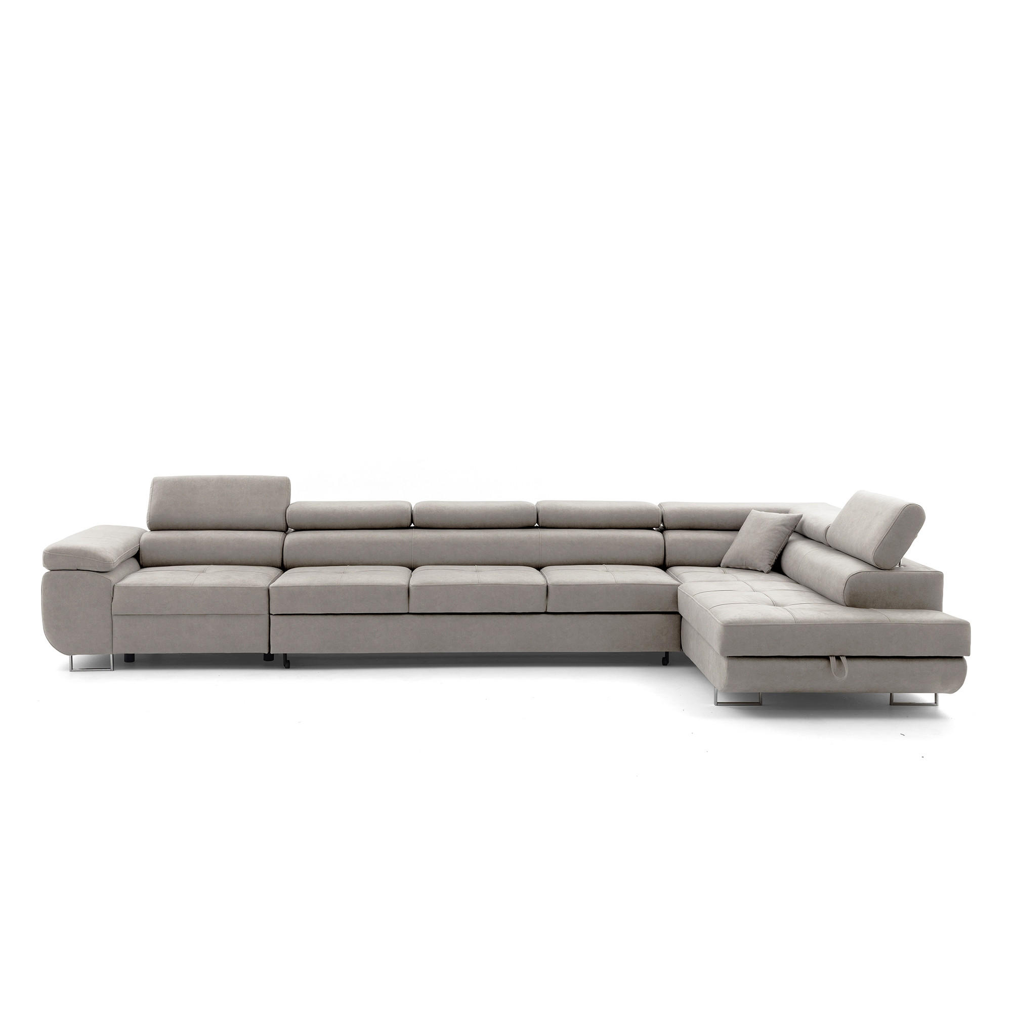 ECKSOFA WILD XXL Rechts mit Schlaffunktion 125x240 Velours Creme - Silberfarben/Creme, Holz/Textil (200/400cm) - Muffo