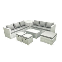 GARTENGARNITUR mit 3-SITZER SOFA,COUCHTISCH Polyrattan Hellgrau-Mix 9-Sitzer - Hellgrau/Grau, Glas/Kunststoff - Fimous