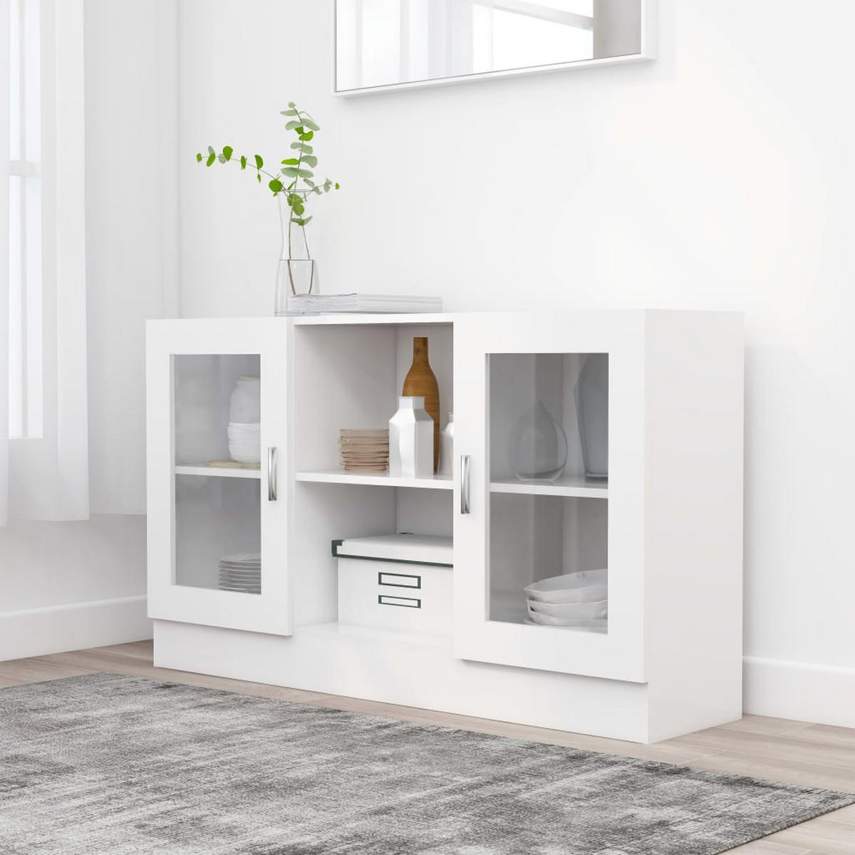 VITRINENSCHRANK Weiß 120x30,5x70 cm Holzwerkstoff - Weiß, Holzwerkstoff (120/70/30.5cm) - furnicato
