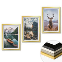 WANDBILDER 3er Set - 20x30 cm Goldrahmen - Bergsee, Bootsfahrt, Sonnenuntergang, Hirsche - Goldfarben, Kunststoff (20/30cm) - ArtPrintCave