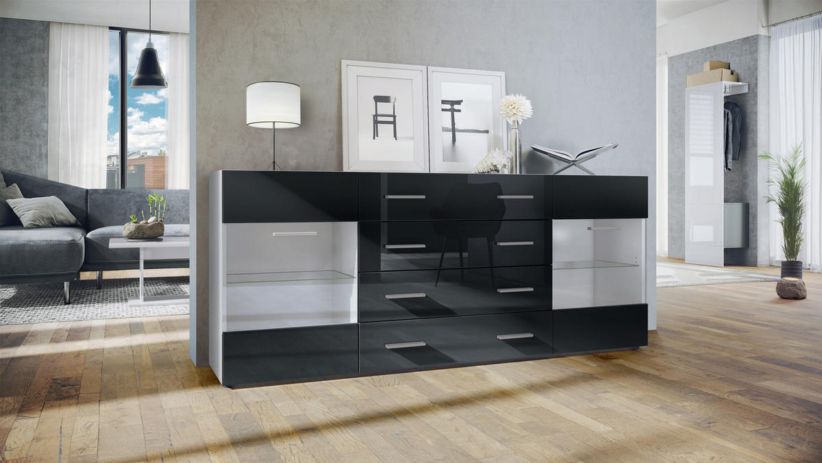 SIDEBOARD Carlos Schwarz Hochglanz - Schwarz Hochglanz, Holzwerkstoff (166/72/35cm) - Vladon