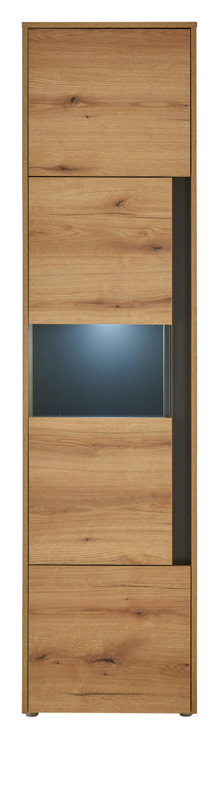 VITRINE Evoke Eiche, grau 50 x 197 cm, Vitrinenschrank 3-türig - Eichefarben/Schwarz, Glas/Holzwerkstoff (50/2/40cm) - Furn.Design