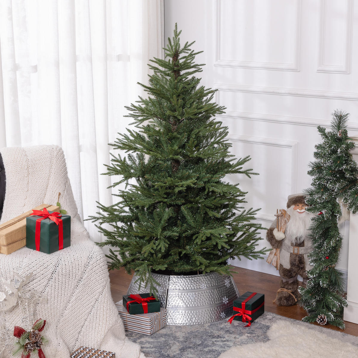 KÜNSTLICHER Weihnachtsbaum, 150 cm Christbaum mit 1724 Spitzen, Metallständer - Grün, Kunststoff (150cm) - HOMCOM
