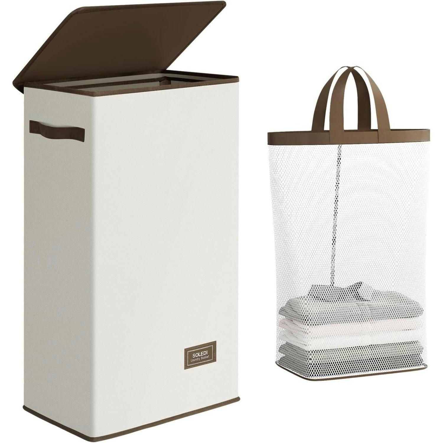 WÄSCHEKORB mit Deckel und Wäschesack 70 Liter Beige - Multicolor, Textil (32/4/43cm)