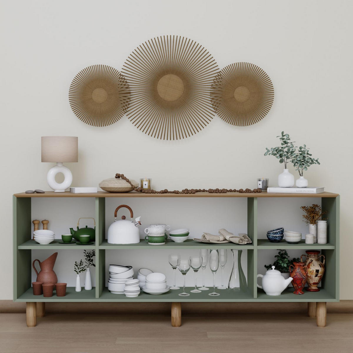 BUFFETSCHRANK bohemian Grün - Grün, Holz (40/75/180cm) - Habitat Garten