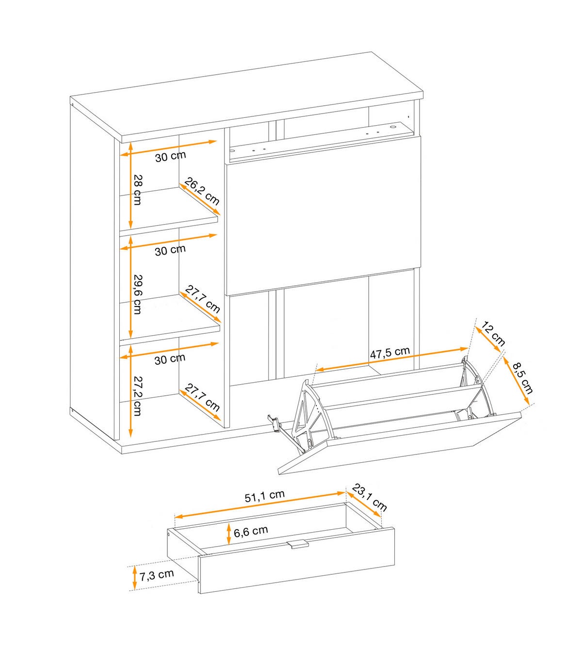 SCHUHSCHRANK Eiche Jackson, schwarz 90 cm, Schuhkommode mit Kippern - Eichefarben/Schwarz, Holzwerkstoff/Kunststoff (90/94/35cm) - Furn.Design