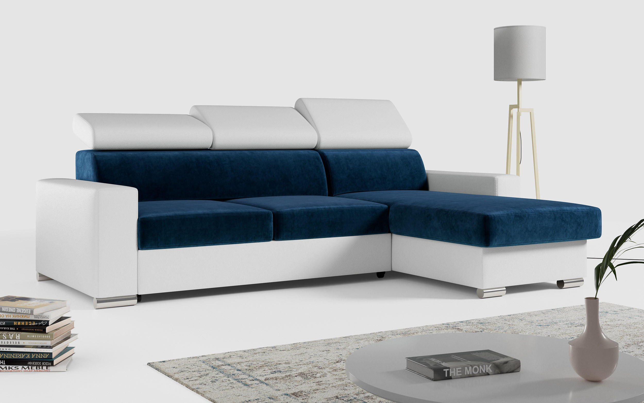 ECKSOFA FOX-L Dunkelblau/Weiß - Silberfarben/Dunkelblau, Kunststoff/Textil (242/168cm) - MKS