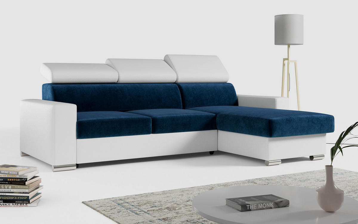 ECKSOFA FOX-L Dunkelblau/Weiß - Silberfarben/Dunkelblau, Kunststoff/Textil (242/168cm) - MKS