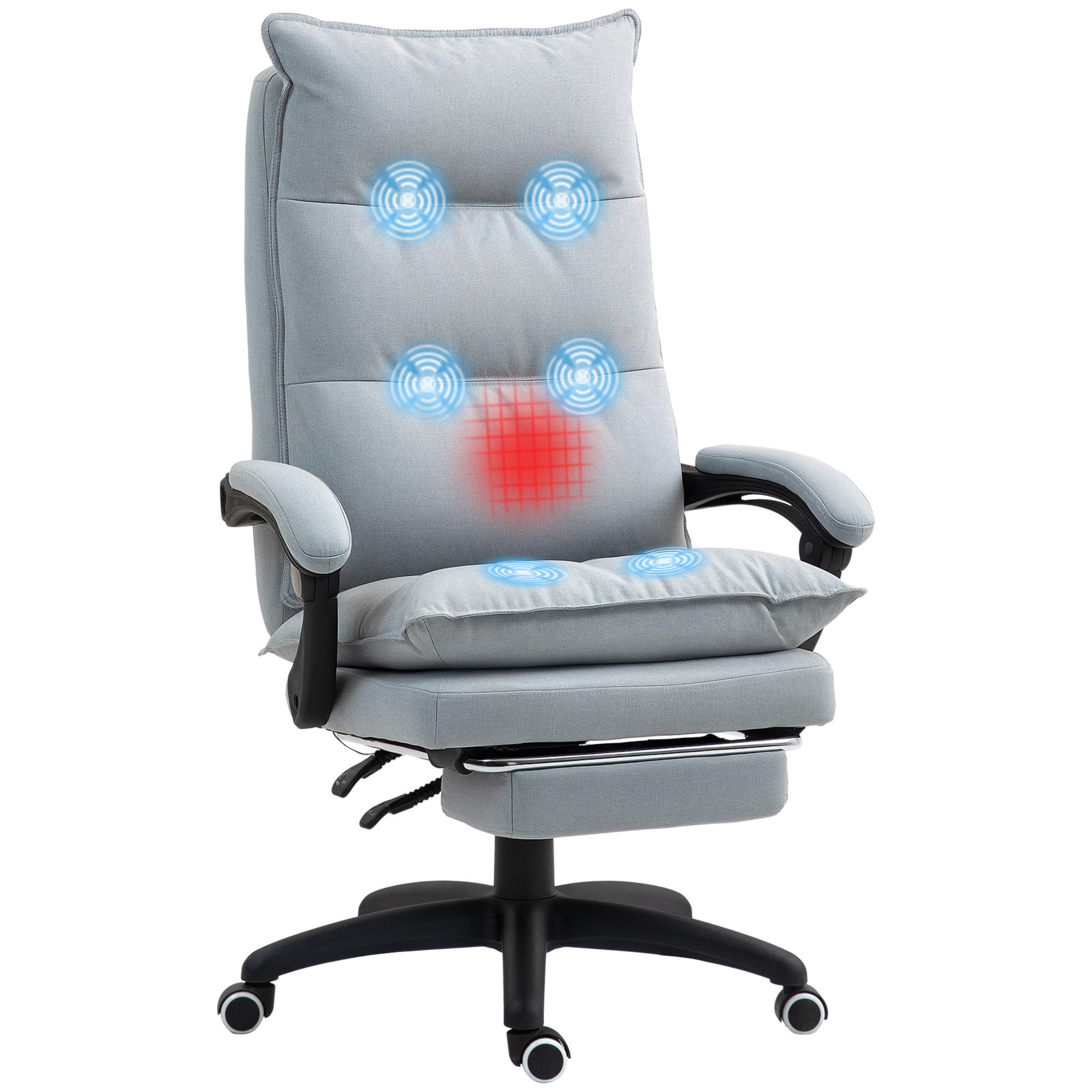 ERGONOMISCH Bürostuhl mit Massagefunktion, Computerstuhl mit Liegefunktion - Hellgrau, Kunststoff (62/130/70cm) - Vinsetto
