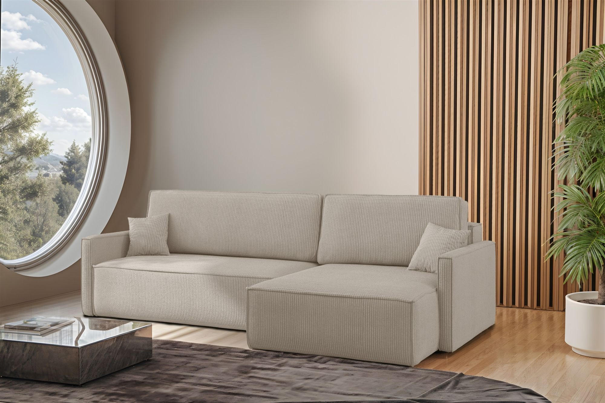 ECKSOFA Louis Scala - Beige, Holzwerkstoff/Textil (250/142cm) - Fun Möbel