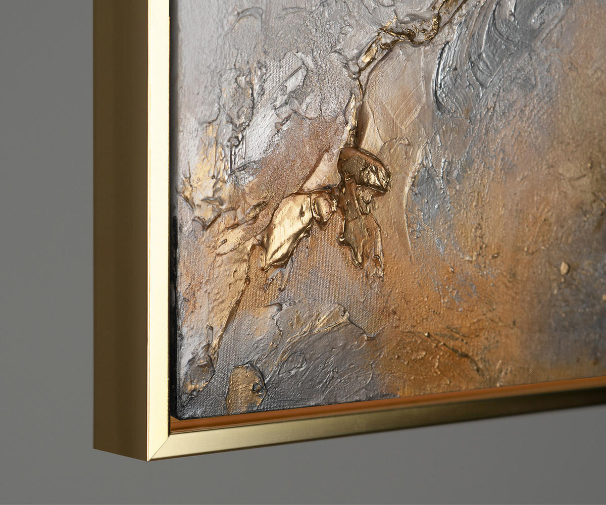 GEMÄLDE Harmonie von Gold und Silber II Schattenfugenrahmen Gold 120x80 cm - Goldfarben, Holz (120/80cm) - YS-art gallery