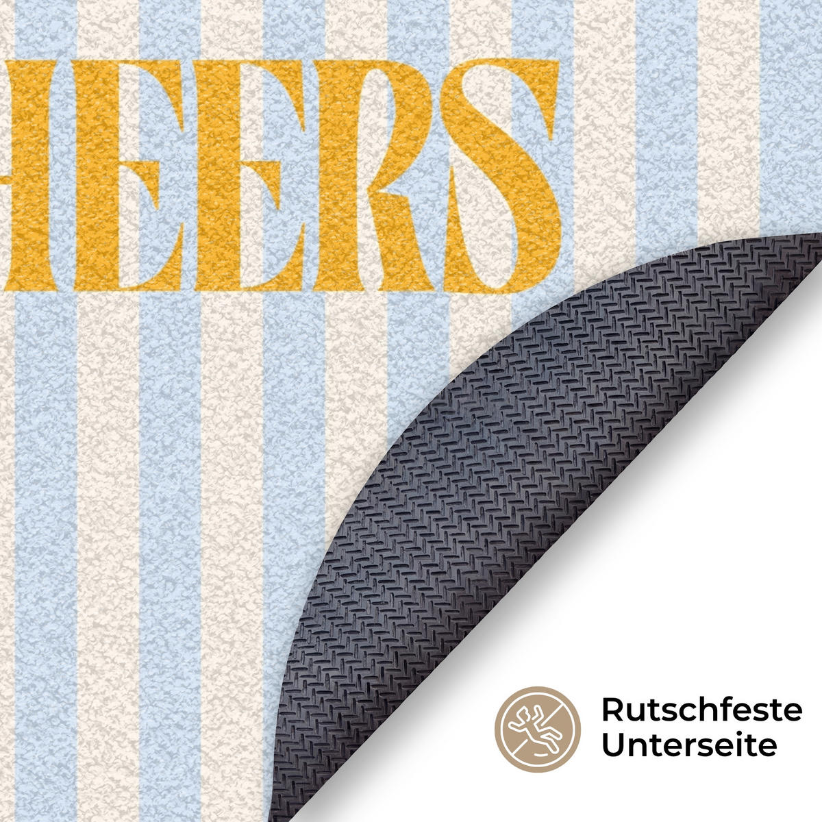 FUSSMATTE Orange – Blau – Streifen – Cheers 90x90 cm - Hellblau, Kunststoff (90/0.4cm) - MuchoWow