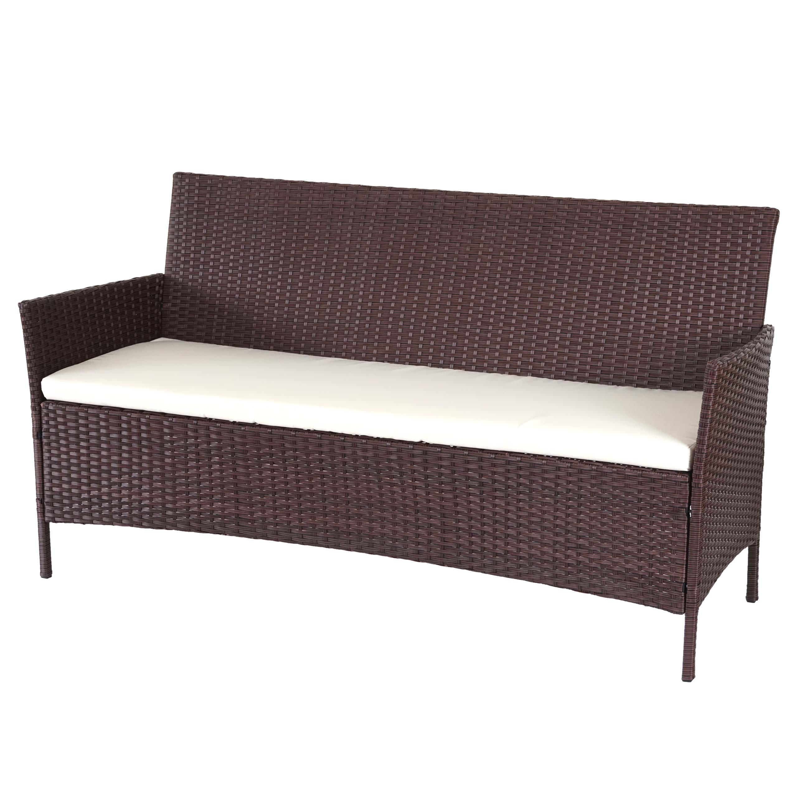 3-SITZER POLY-RATTAN GARTENBANK Braun, Cremeweiß - Braun/Weiß, Kunststoff (154/82/60cm) - MCW