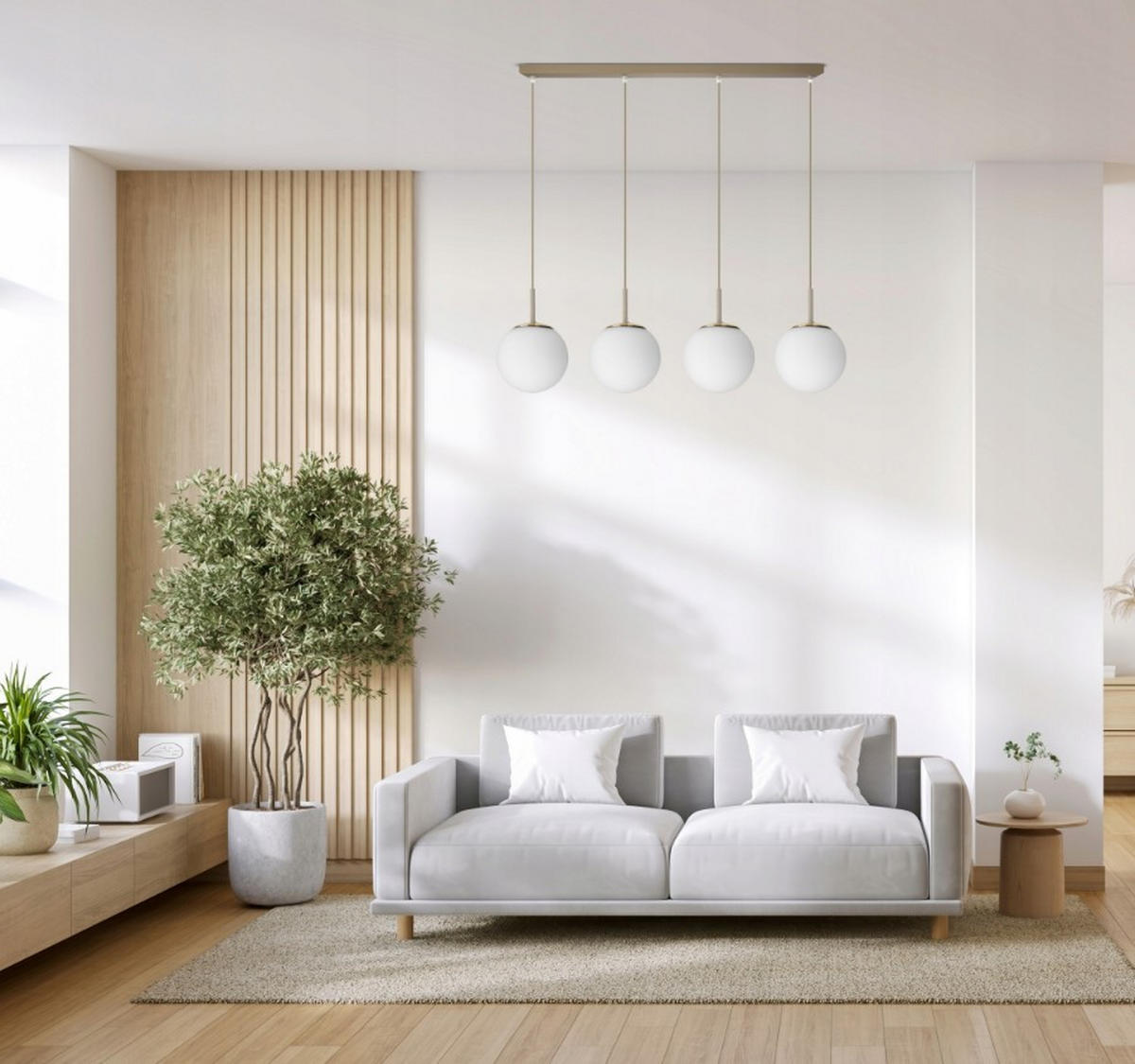 PENDELLEUCHTE ECRU II - Beige/Goldfarben, Glas/Metall (80/14/100cm) - kiki design