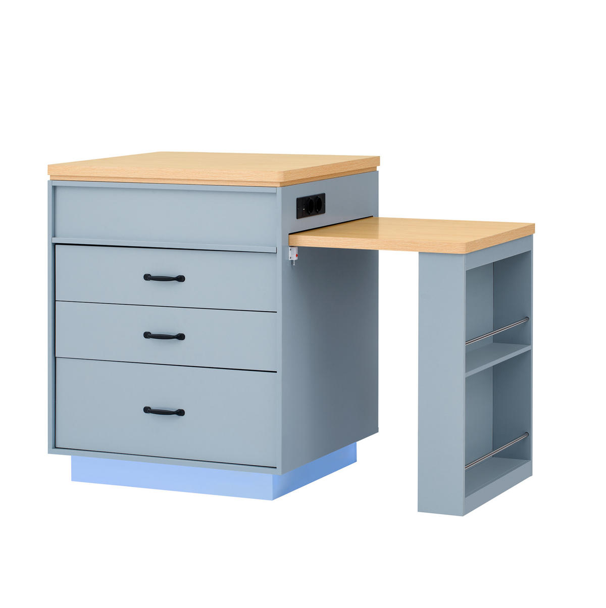 KÜCHENINSEL mit ausziehbarem Tisch LED 125,5-187,5 x 71 x 93 cm MDF Blue - Blau, Holzwerkstoff (71/93/125.5cm) - Meubliv