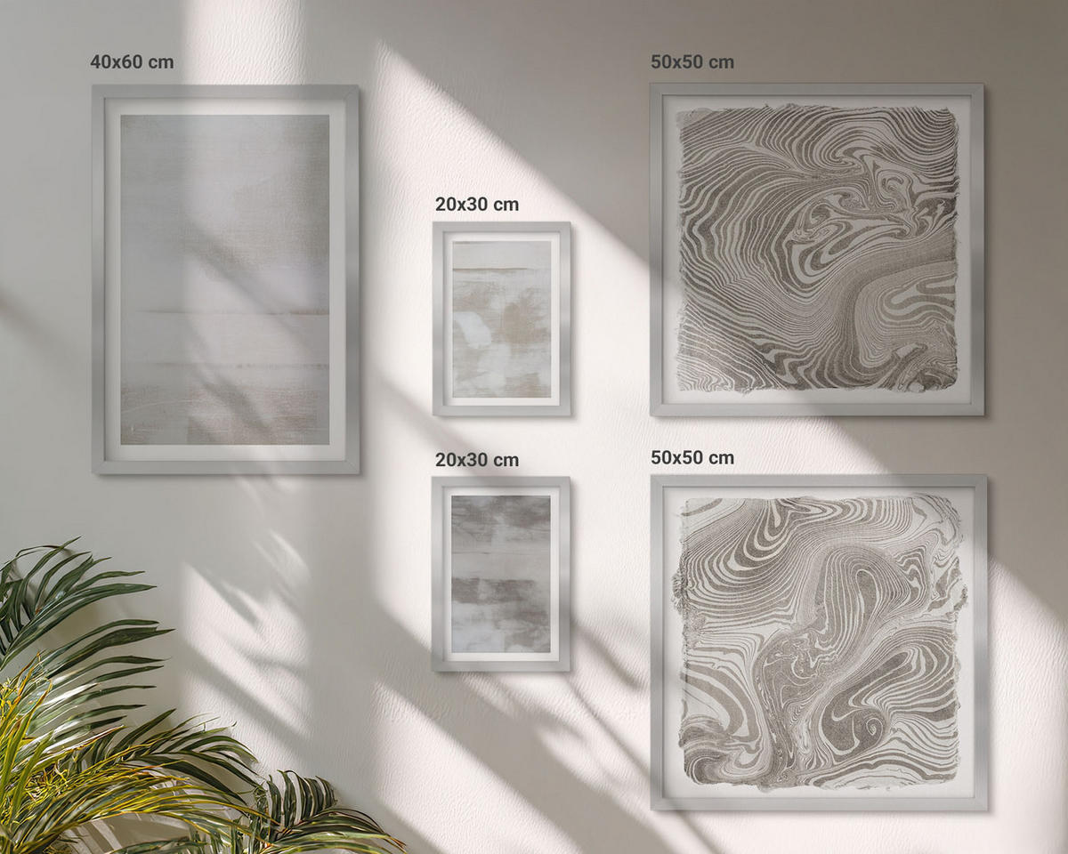 BILDER SET 5er Set - 50x50 cm & 20x30 cm & 40x60 cm Silberner Rahmen - Abgenutzte Texturen, moderner Stil - Silberfarben, Kunststoff (40/60cm) - TULUP