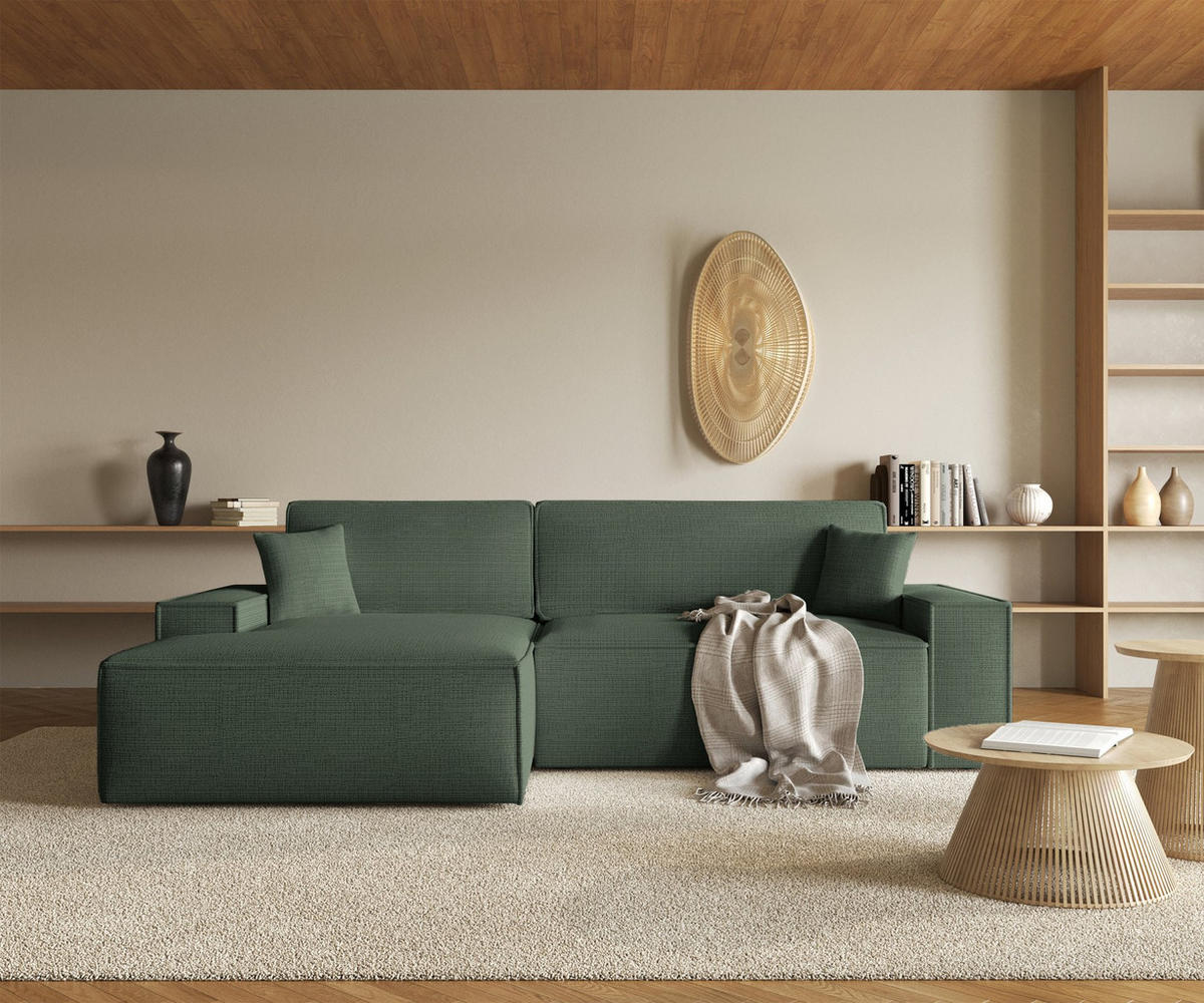 ECKSOFA Farese New Salbeigrün Chenille - Salbeigrün/Schwarz, Kunststoff/Textil (267/167cm) - Selsey