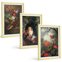 BILDER SET 3er Set - 40x60 cm Goldrahmen - Vintage-Blumen, Katzen, Natur - Goldfarben, Kunststoff (40/60cm) - TULUP