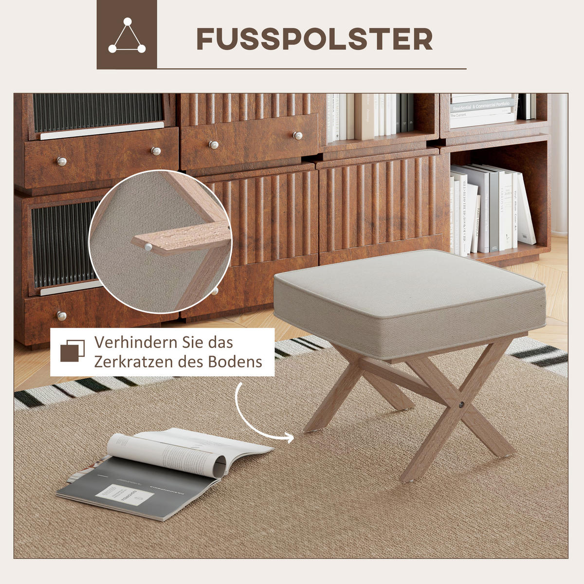 SITZHOCKER, Polsterbank mit Leinenoptik, Beige - Beige, Kunststoff (51/42/47cm) - HOMCOM