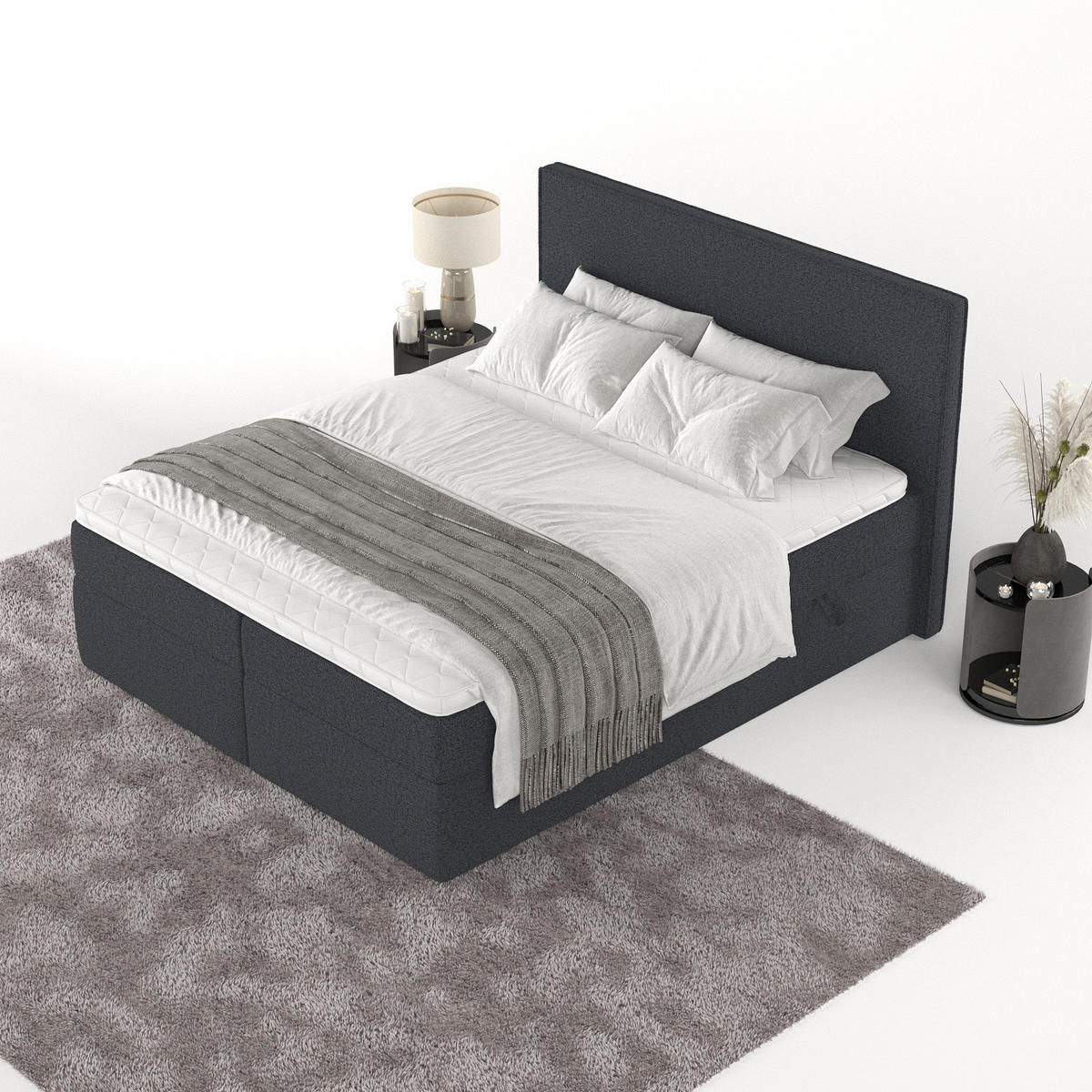 BOXBETT Nuvia 160/200 cm Anthrazit im Riva Stoff - Anthrazit/Schwarz, Holz/Holzwerkstoff (160/200cm) - AltaBeds