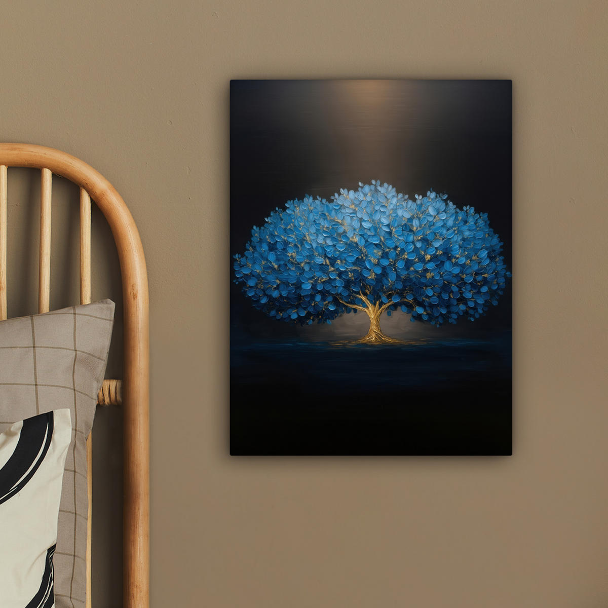 LEINWANDBILD Baum - Blau - Blätter - Pinselstriche Room Decor 30x40 cm - Blau, Textil (30/40cm) - MuchoWow