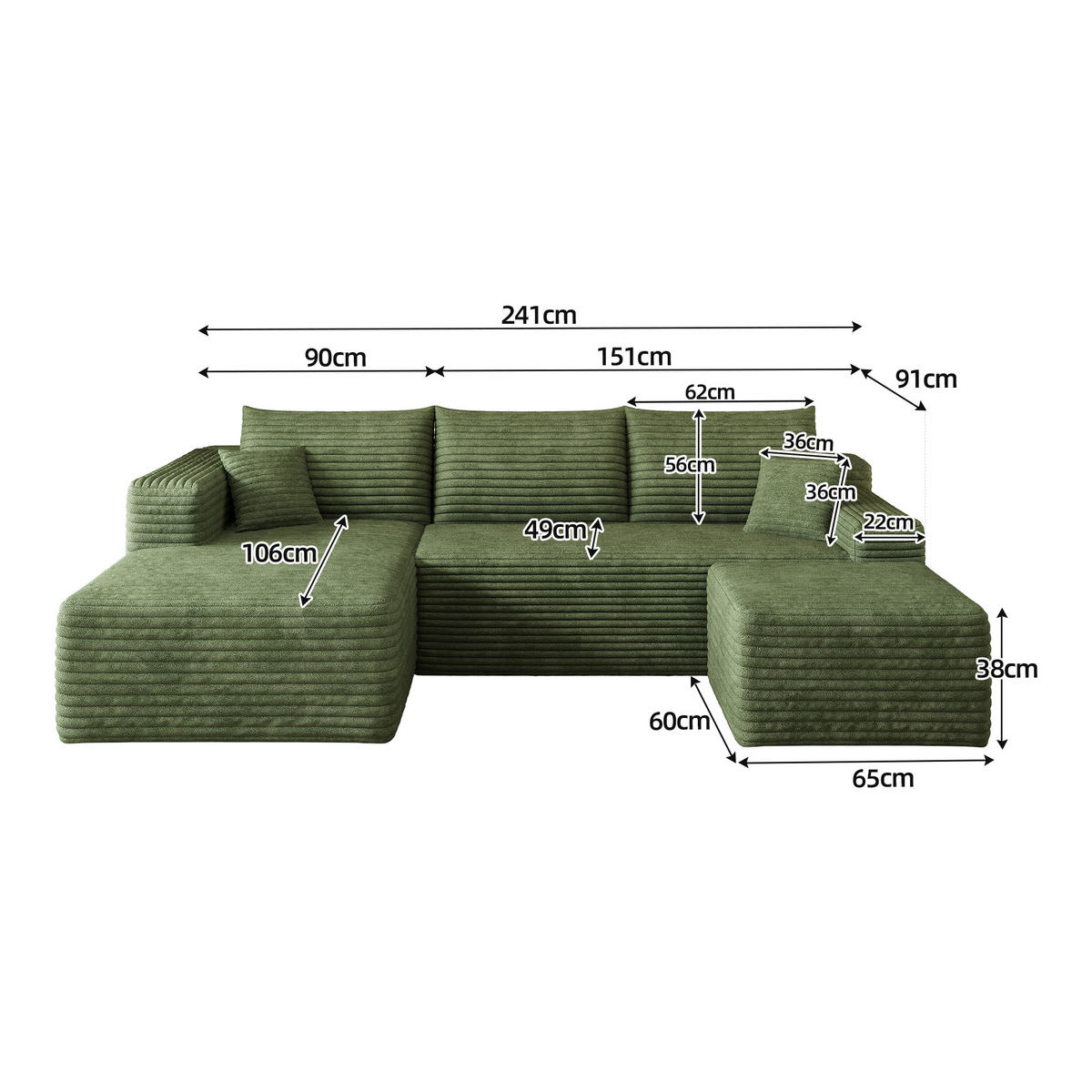 L-FÖRMIGES ECKSOFA Grün 241/151/58 cm 4-Sitzer Ohne Montage - Grün, Textil (241/151cm) - PANGIVO