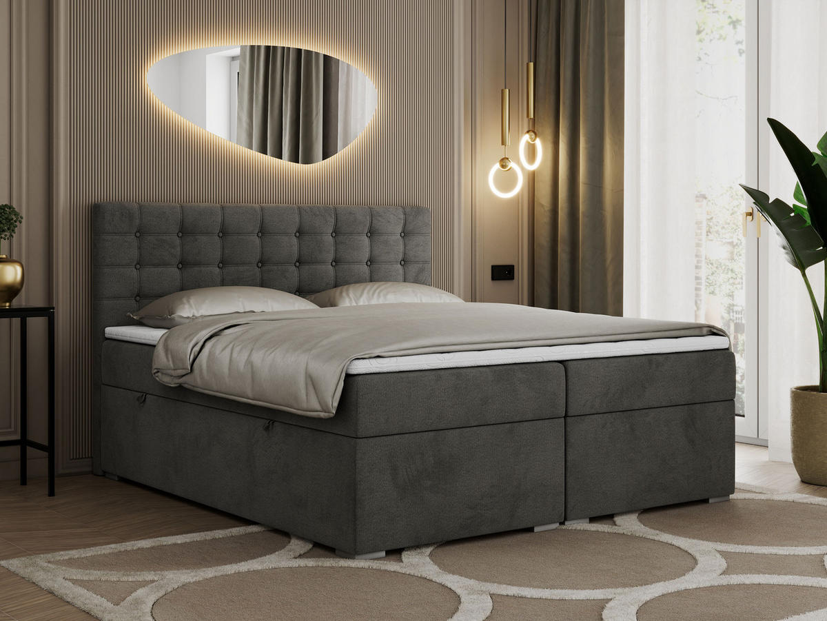 BOXBETT SUSAN 140/200 Dunkelgrau Velvet - H4 - Dunkelgrau, Holz/Textil (140/200cm) - MKS